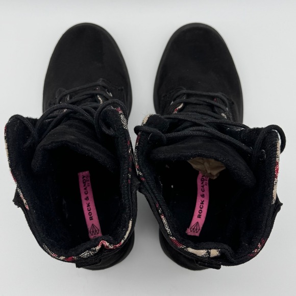 Rock & Candy Junie Black Lace Up Ankle Boots Fold Down Plaid Trim Women's Size 8 - Picture 6 of 13